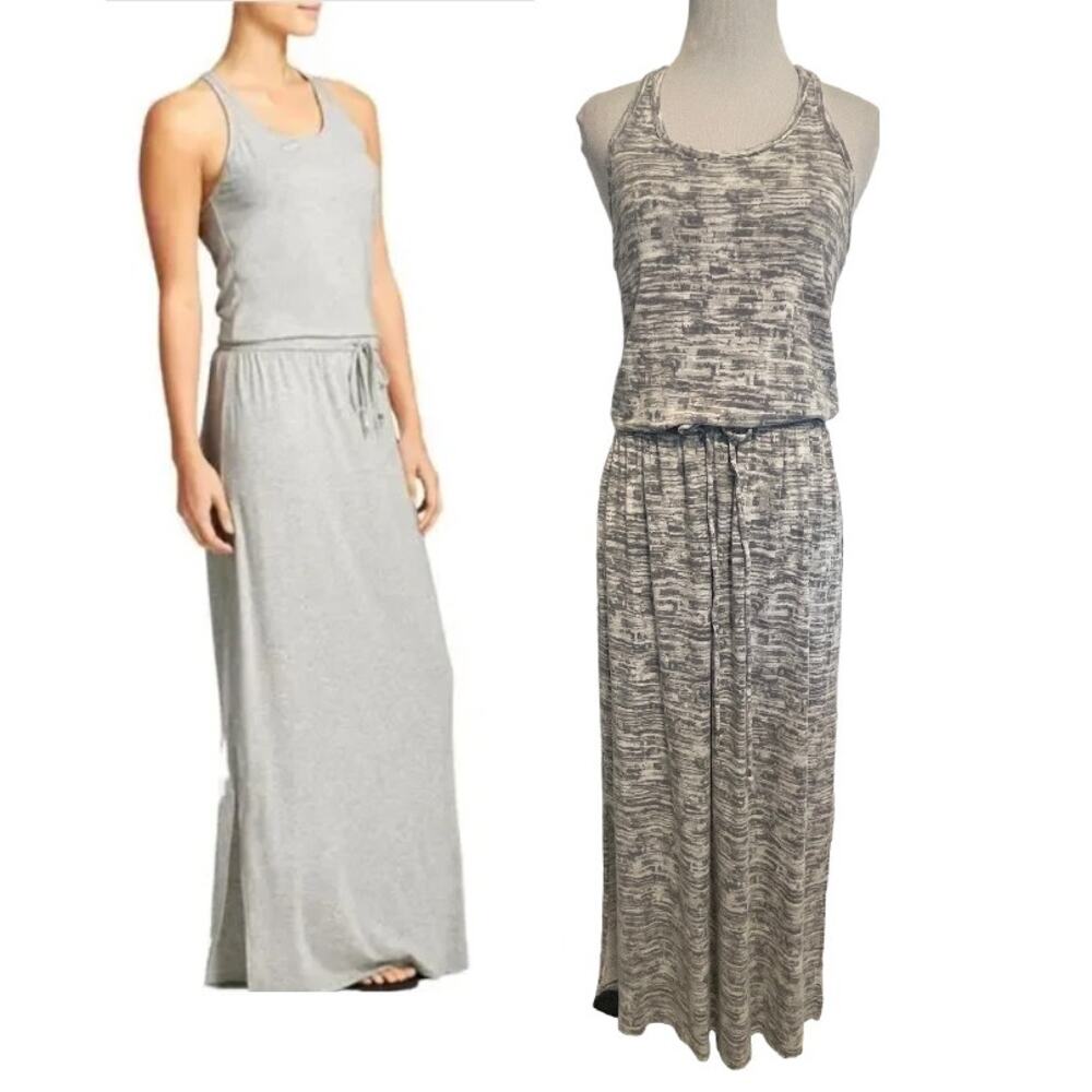 Athleta Printed Cressida Dress Womens XS Silver Shimmer Racerback Maxi Modal